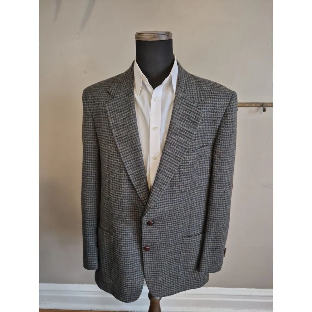 Allyn Saint George Mens Vintage Wool Sports Coat 45L Teal Brown Check USA W706